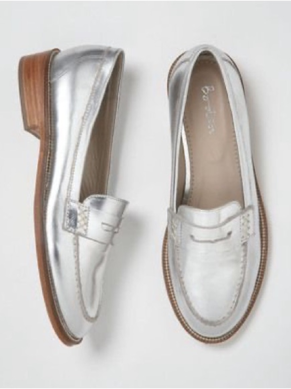 Boden Metallic Silver Leather Penny Loafers Womens EU 39 US 8 Distressed